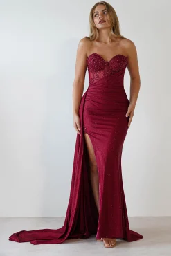 Lavelle Glitter Bodycon Gown | Burgundy