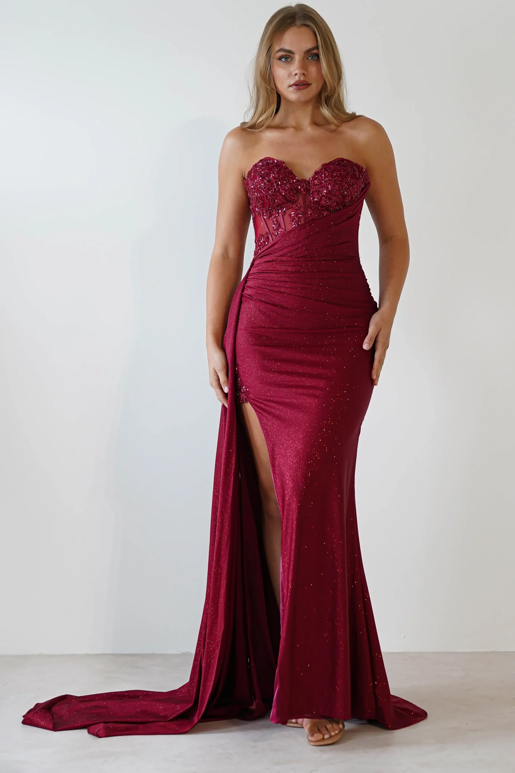 Lavelle Glitter Bodycon Gown | Burgundy