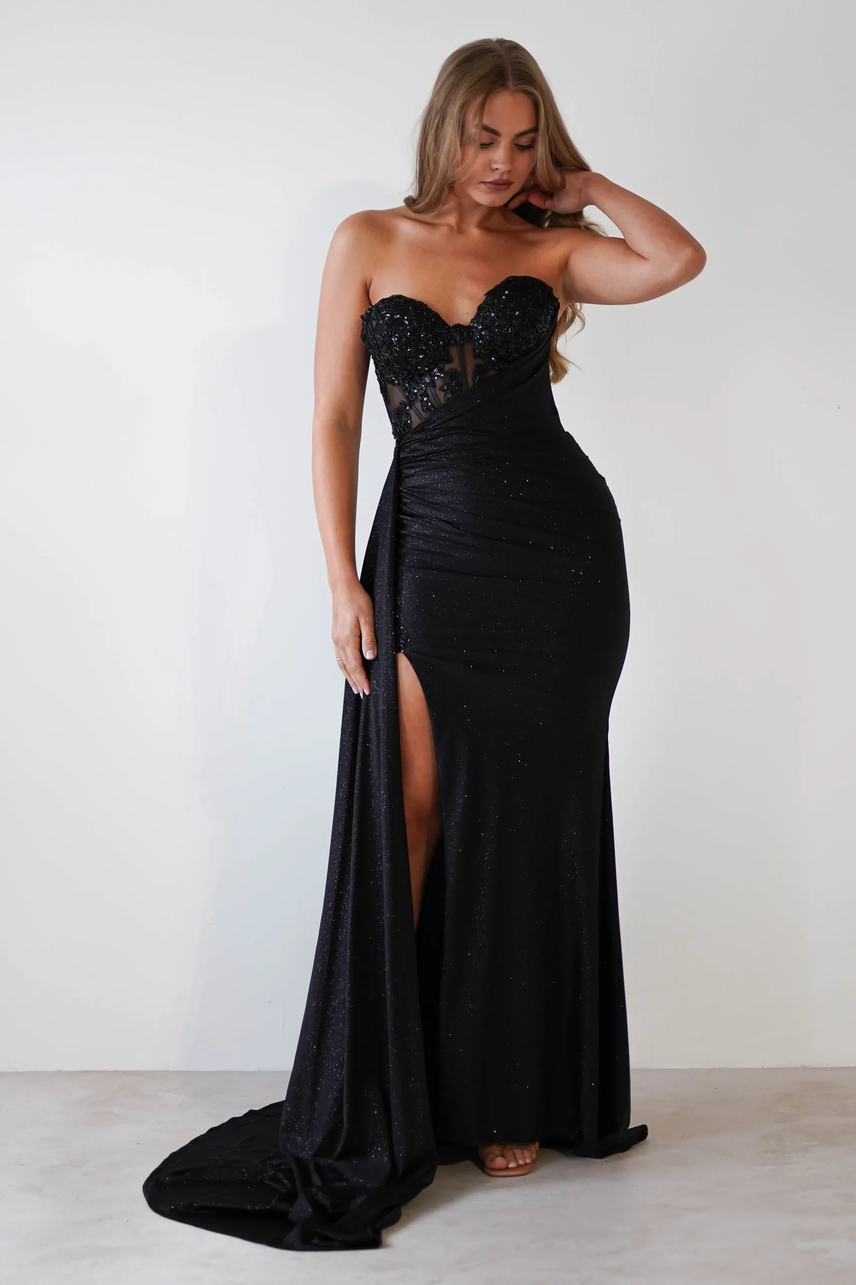 Lavelle Glitter Bodycon Gown | Black