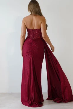 Lavelle Glitter Bodycon Gown | Burgundy