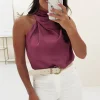 Layla Soft Satin Crop Top | Plum