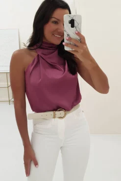 Layla Soft Satin Crop Top | Plum