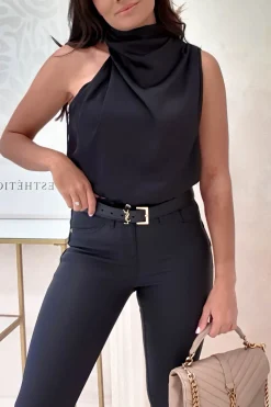 Layla Soft Satin Crop Top | Black
