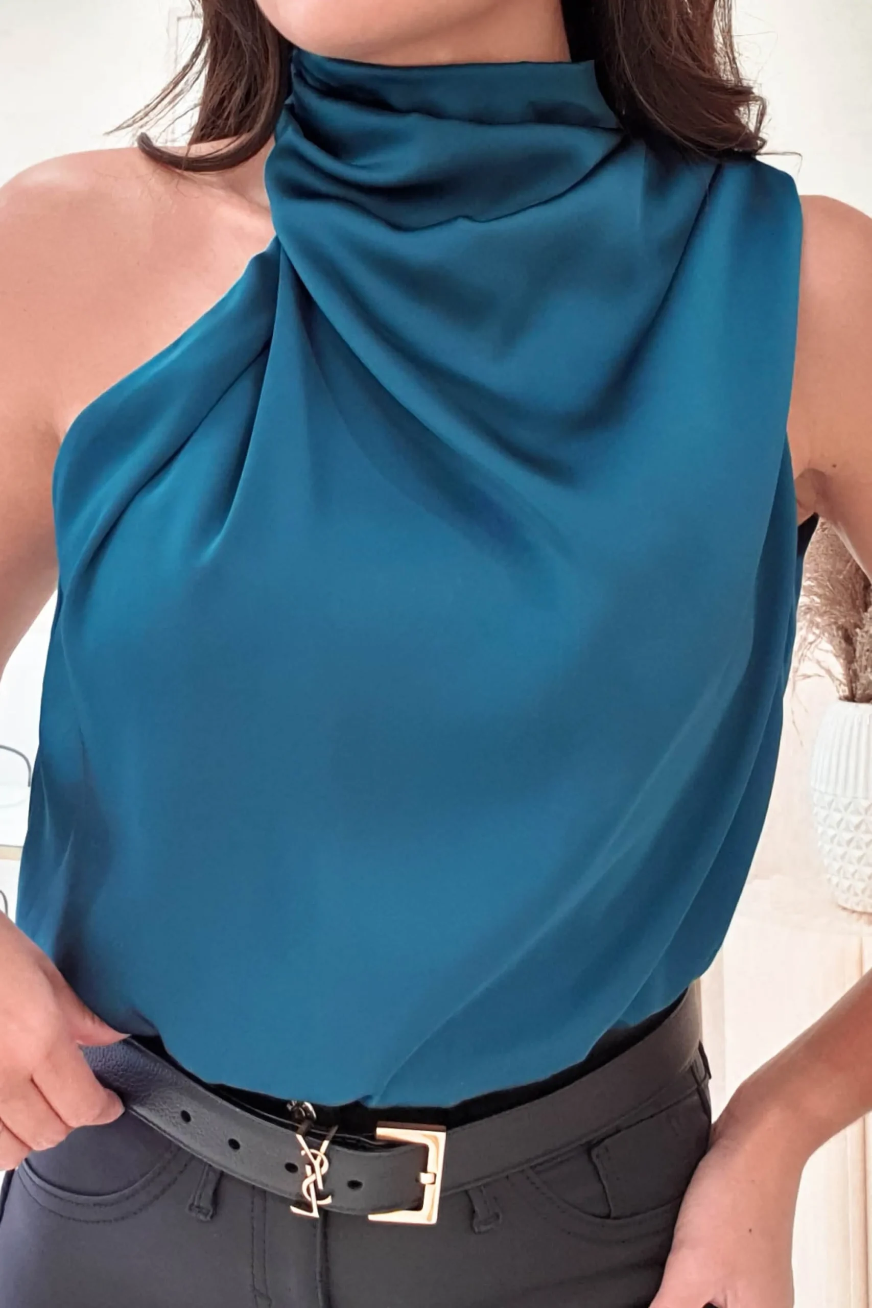 Layla Soft Satin Crop Top | Teal