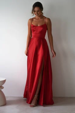 Leelie Silky Satin Maxi Gown | Red