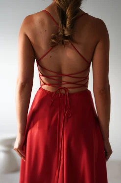 Leelie Silky Satin Maxi Gown | Red