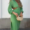 Lennon Ribbed Cut Out Maxi Dress | Green