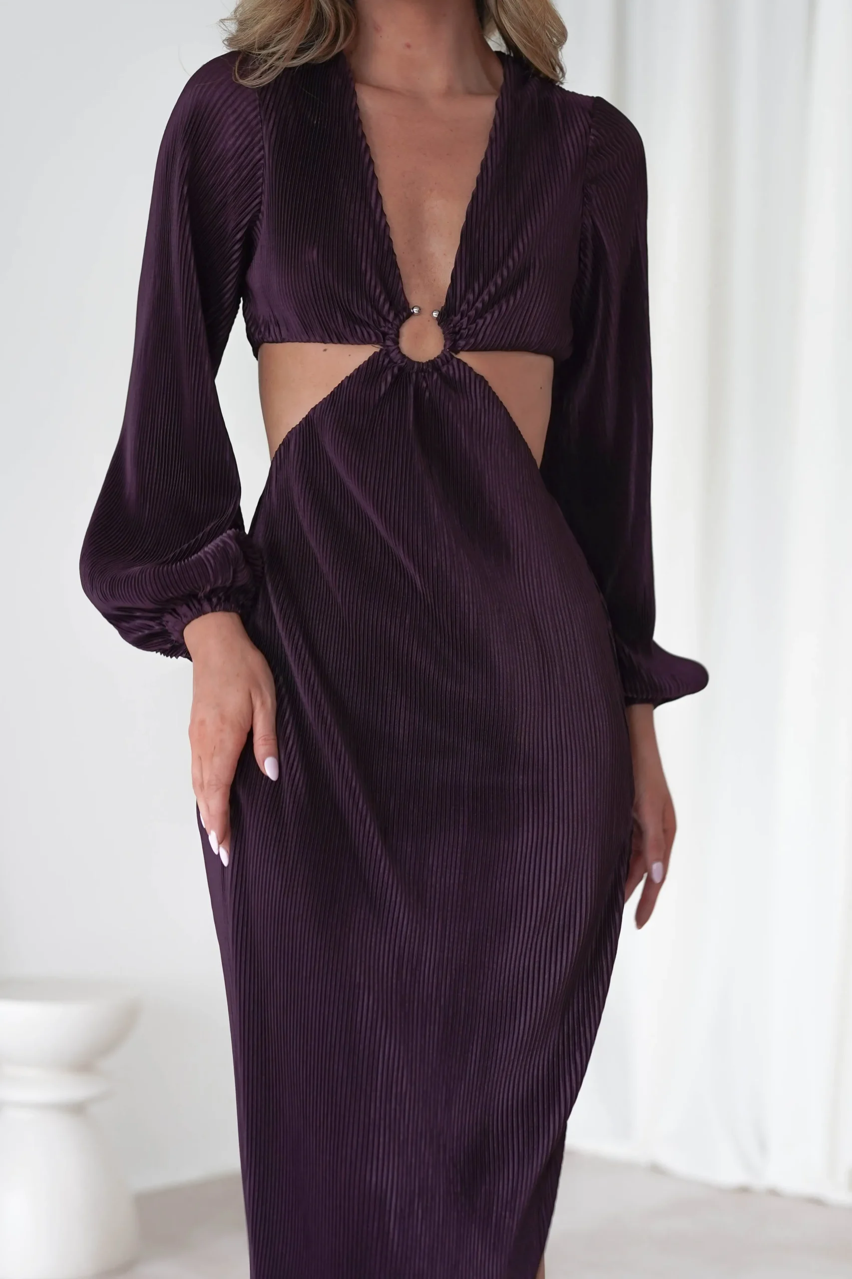 Lennon Ribbed Cut Out Maxi Dress | Dark Purple