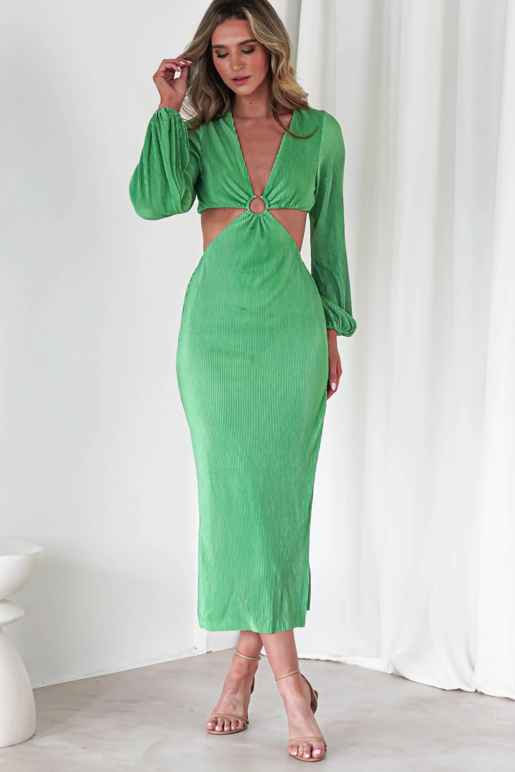 Lennon Ribbed Cut Out Maxi Dress | Green