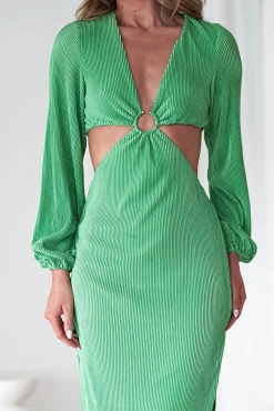 Lennon Ribbed Cut Out Maxi Dress | Green