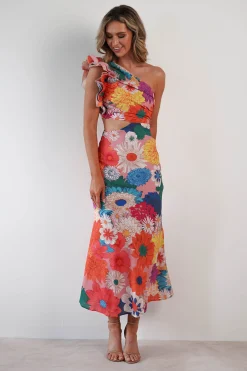 Logen Ruffle Sleeve Midaxi | Orange Floral Print
