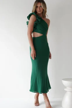 Logen Ruffle Sleeve Midaxi | Forest Green