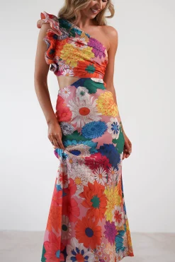 Logen Ruffle Sleeve Midaxi | Orange Floral Print