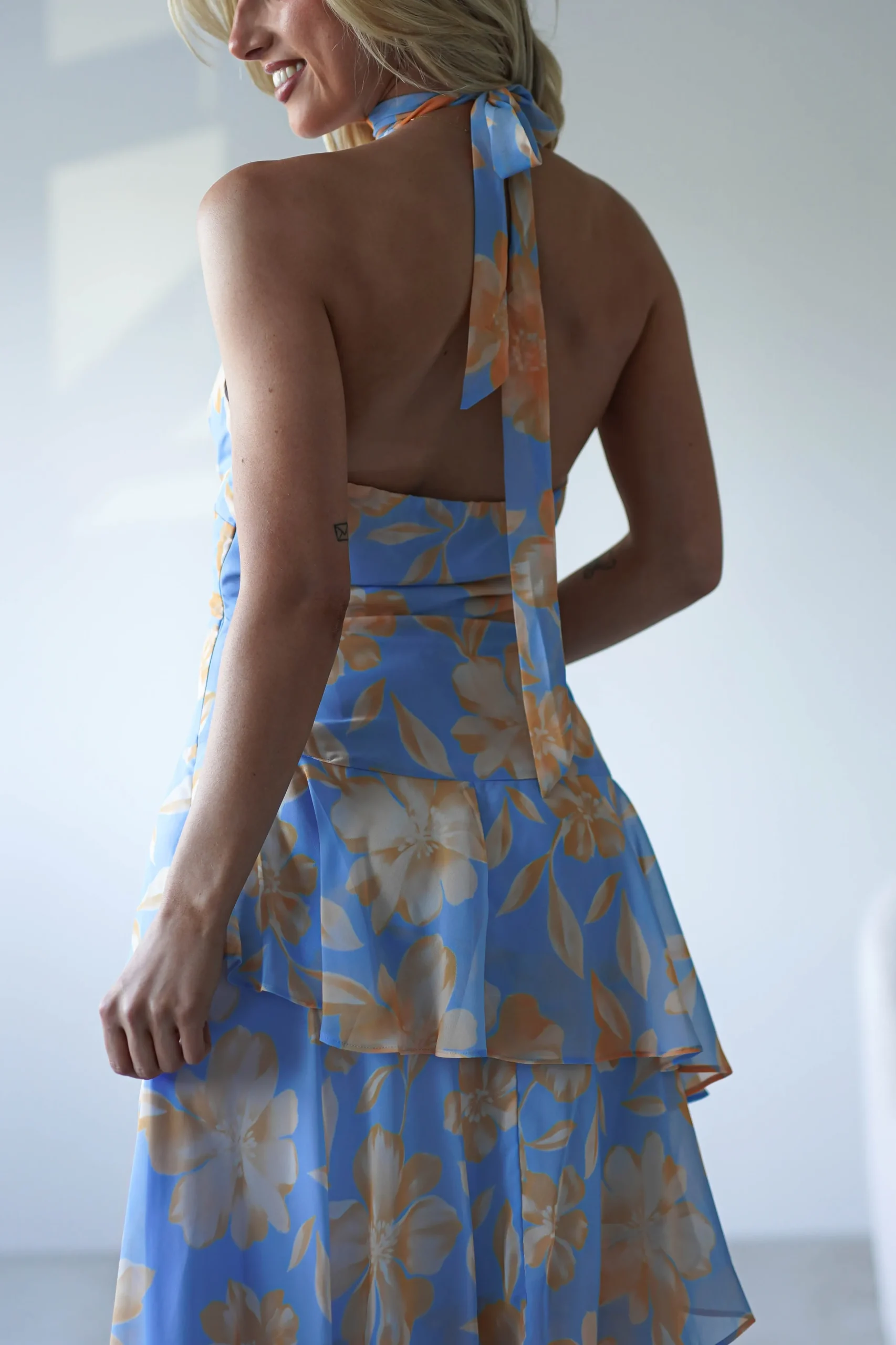 Lohan Ruffle Floral Maxi Print Dress | Blue
