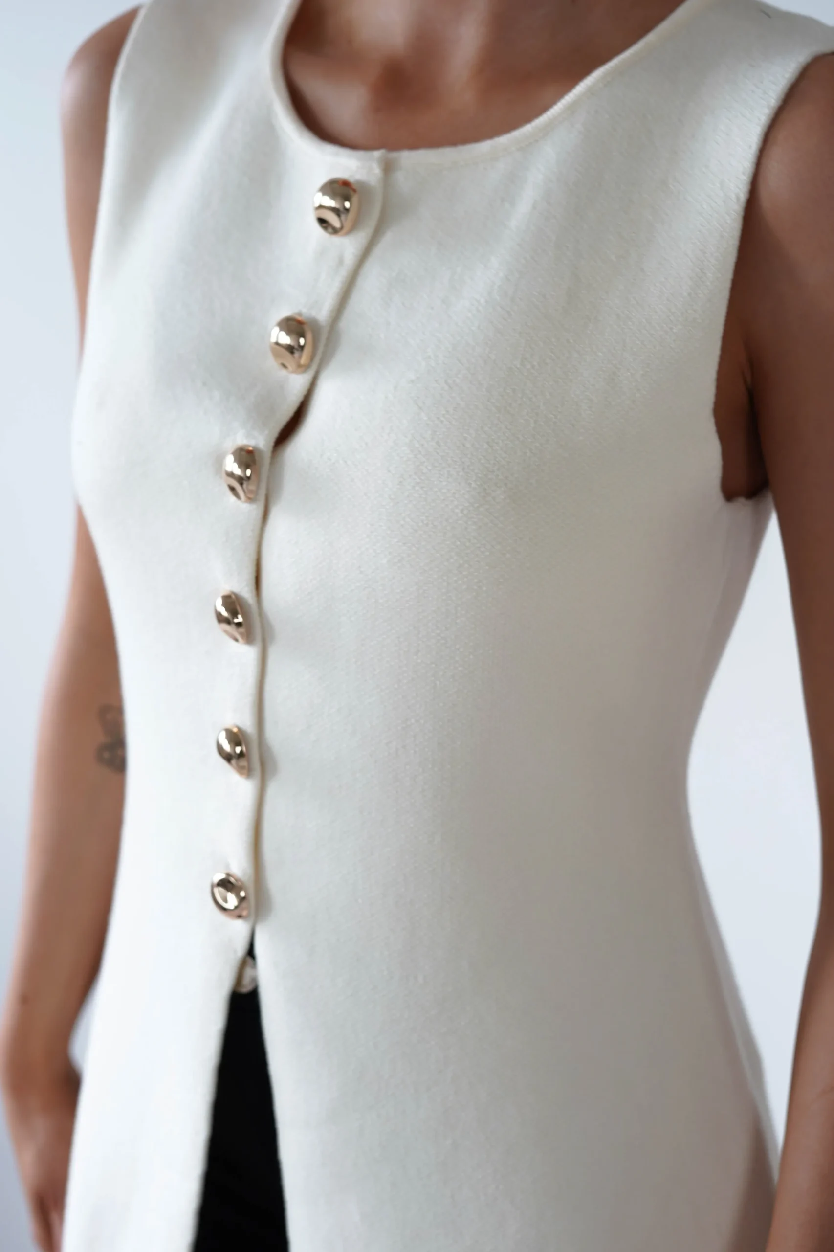 Louella Gold Button Waistcoat Top | Cream