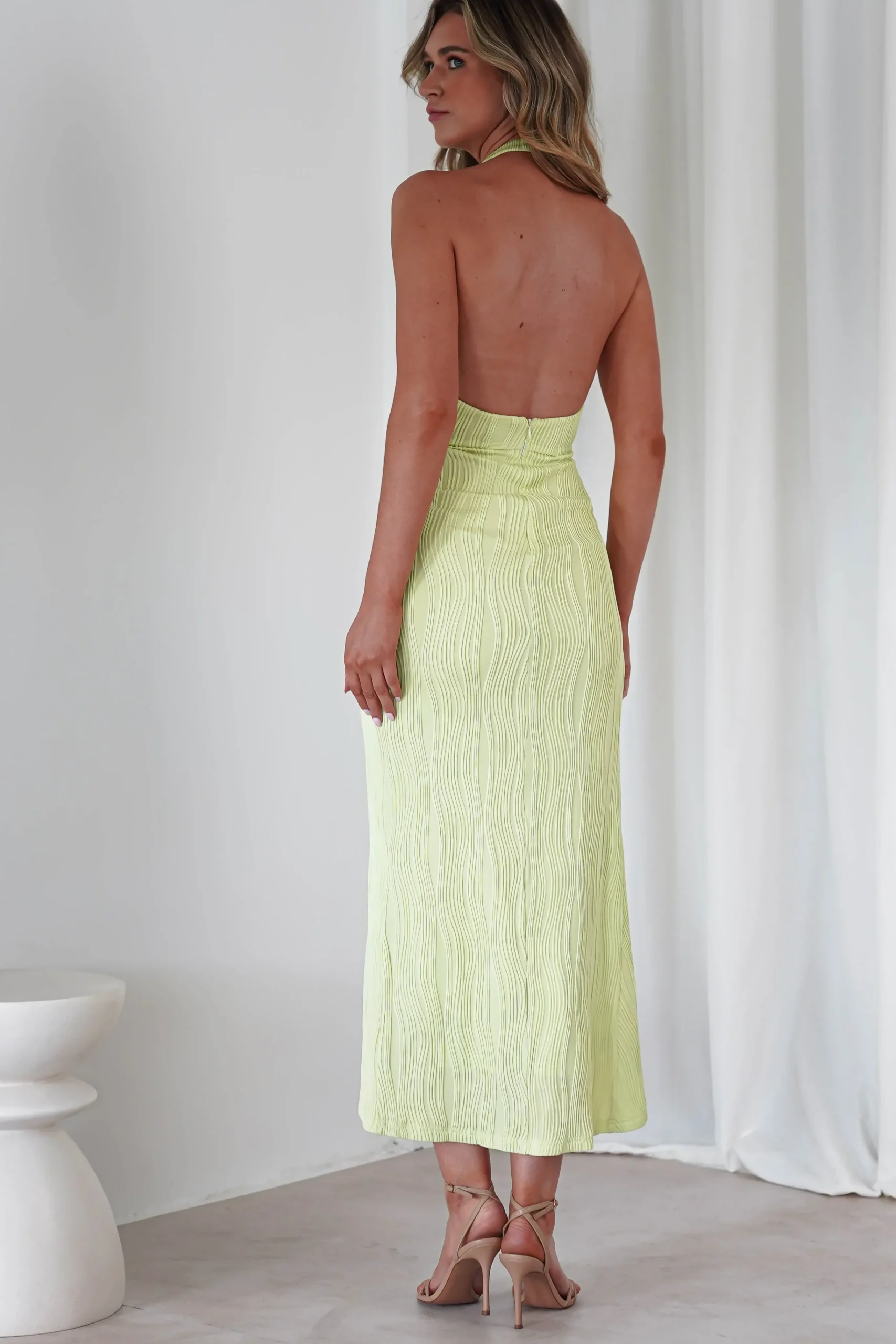 Louisa Ribbed Midaxi Dress | Lime
