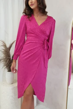 Louise Wrap Satin Midi Dress | Hot Pink