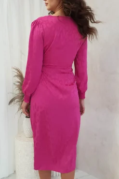 Louise Wrap Satin Midi Dress | Hot Pink
