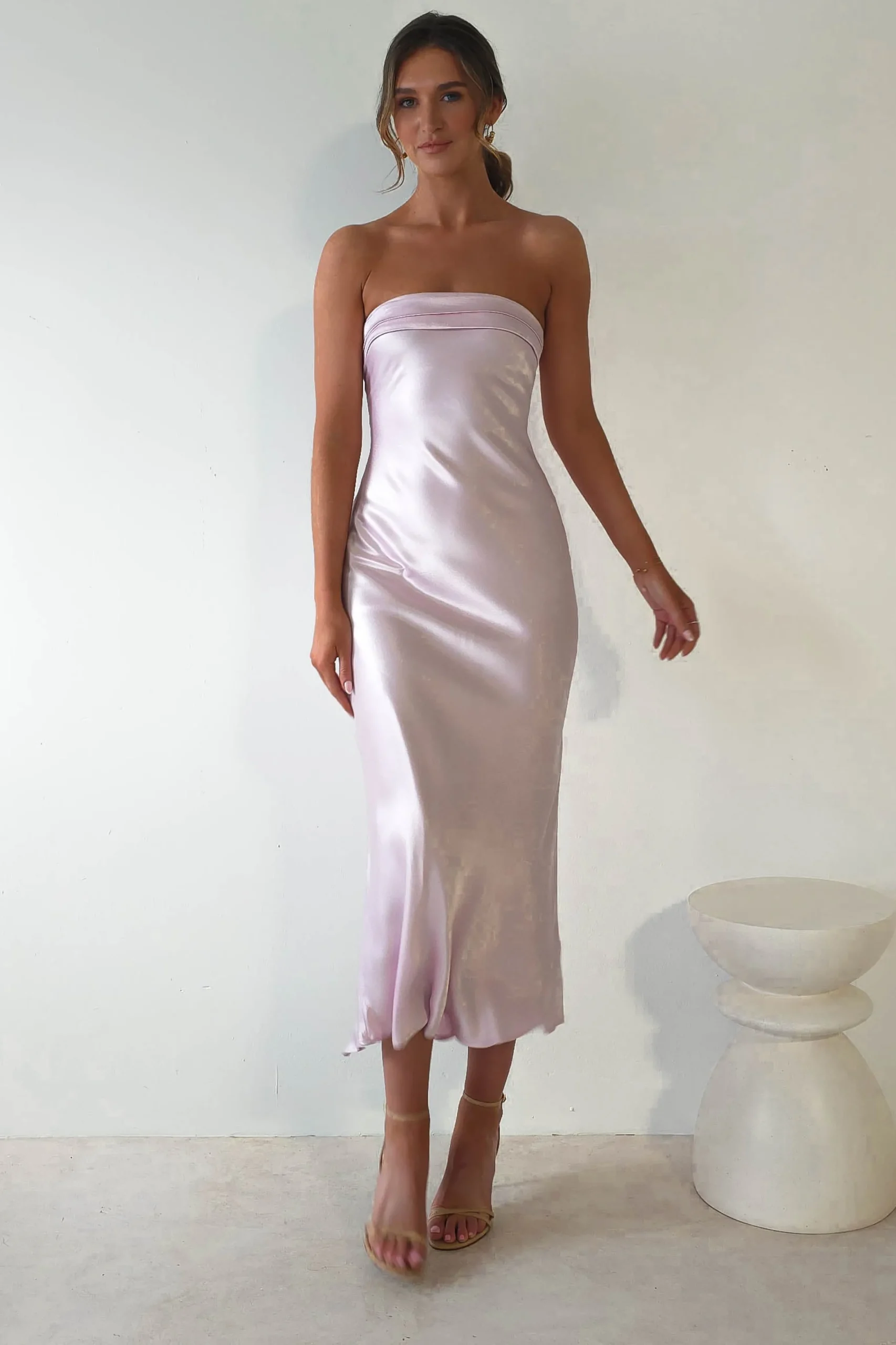 Lucia Soft Satin Slip Midi Dress | Pastel Pink