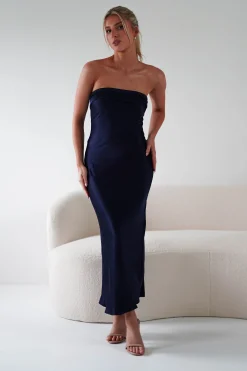 Lucia Soft Satin Slip Midi Dress | Navy