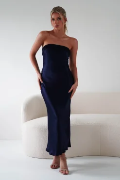 Lucia Soft Satin Slip Midi Dress | Navy