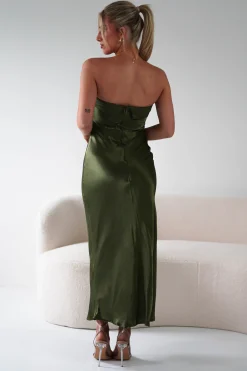 Lucia Soft Satin Slip Midi Dress | Olive