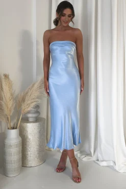 Lucia Soft Satin Slip Midi Dress Blue