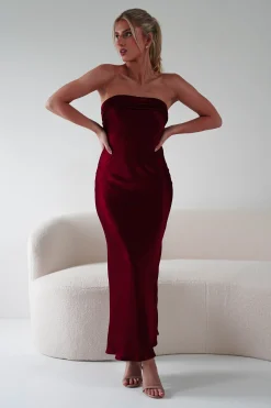 Lucia Soft Satin Slip Midi Dress | Wine