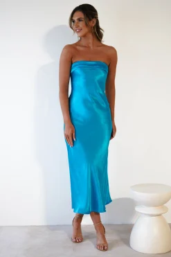 Lucia Soft Satin Slip Midi Dress | Turquoise