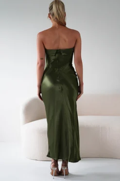 Lucia Soft Satin Slip Midi Dress | Olive