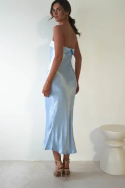 Lucia Soft Satin Slip Midi Dress Blue
