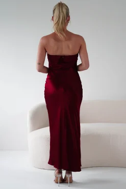 Lucia Soft Satin Slip Midi Dress | Wine
