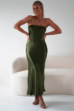 Lucia Soft Satin Slip Midi Dress | Olive