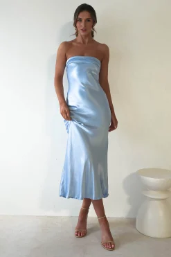 Lucia Soft Satin Slip Midi Dress Blue