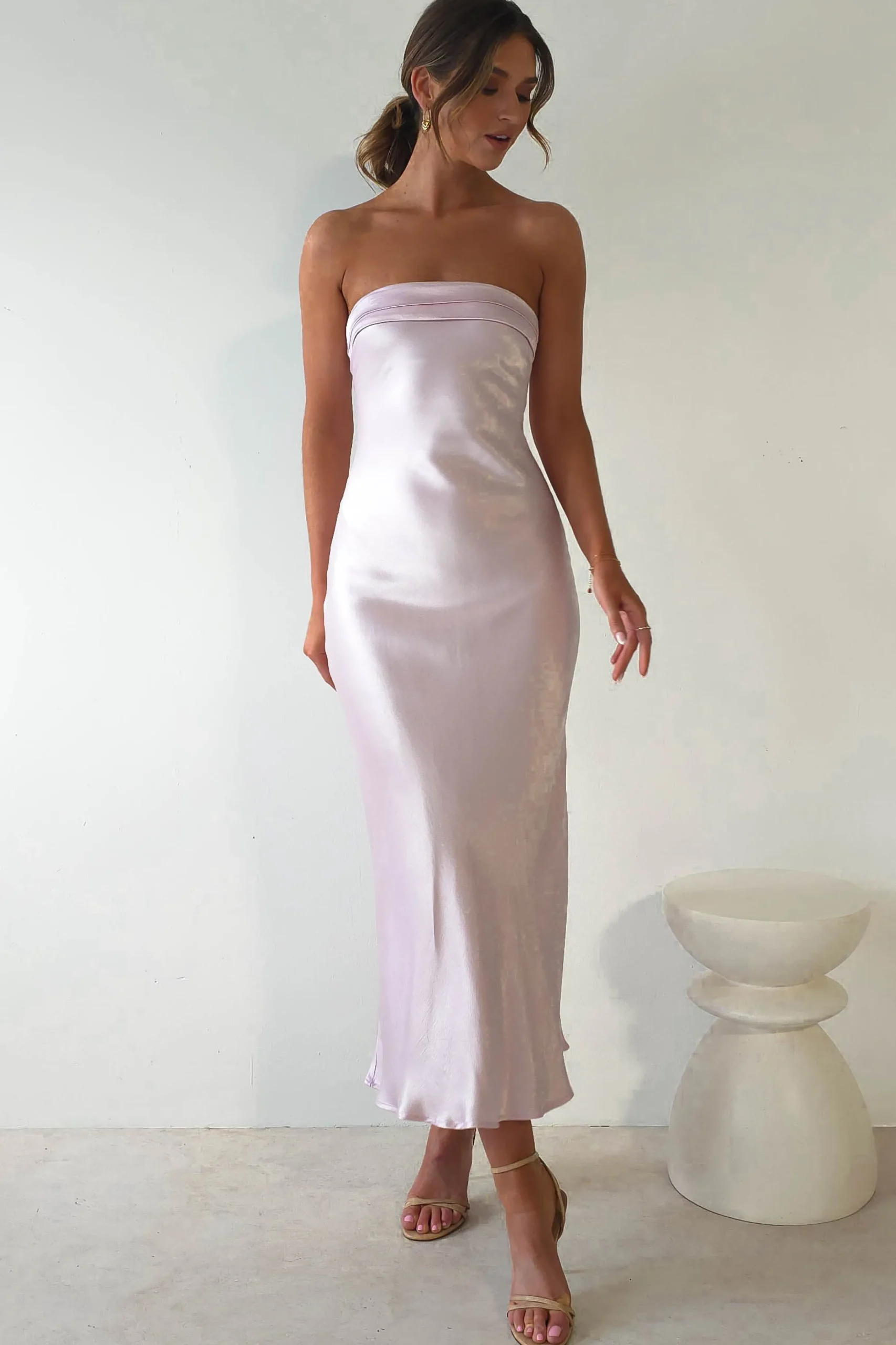 Lucia Soft Satin Slip Midi Dress | Pastel Pink