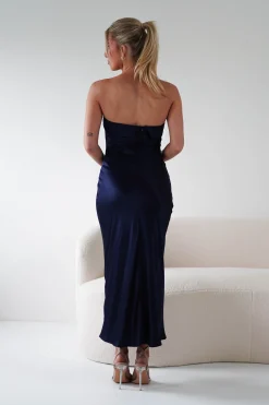 Lucia Soft Satin Slip Midi Dress | Navy