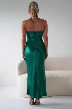 Lucia Soft Satin Slip Midi Dress | Emerald Green