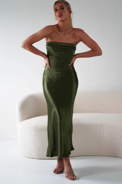 Lucia Soft Satin Slip Midi Dress | Olive