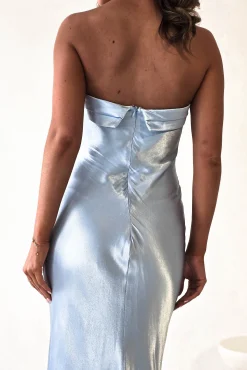 Lucia Soft Satin Slip Midi Dress Blue