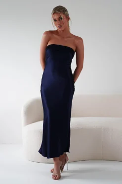 Lucia Soft Satin Slip Midi Dress | Navy