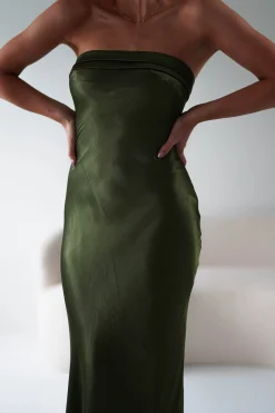 Lucia Soft Satin Slip Midi Dress | Olive
