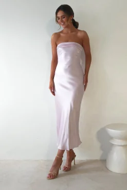 Lucia Soft Satin Slip Midi Dress | Pastel Pink