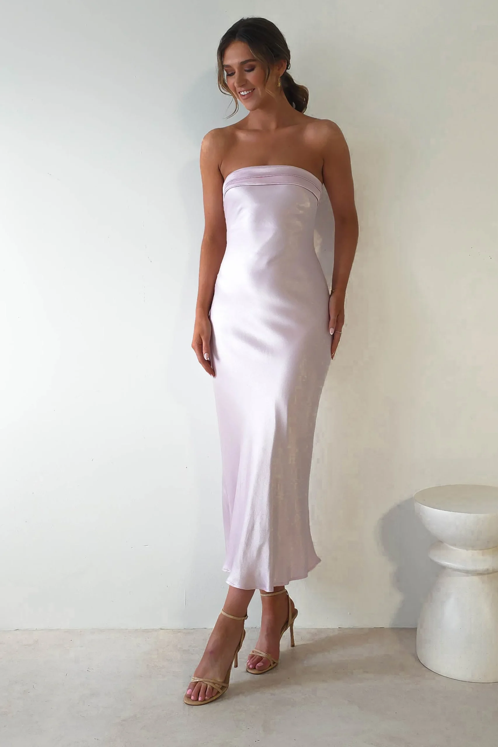 Lucia Soft Satin Slip Midi Dress | Pastel Pink