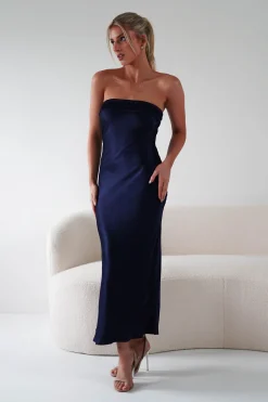 Lucia Soft Satin Slip Midi Dress | Navy