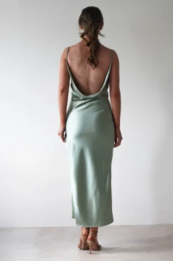 Luiza Low Back Satin Maxi Dress | Sage