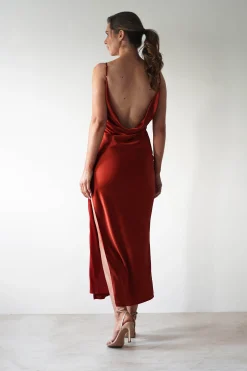 Luiza Low Back Satin Maxi Dress | Rust