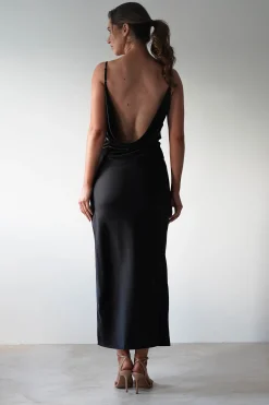 Luiza Low Back Satin Maxi Dress | Black