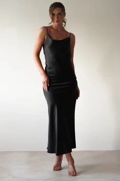 Luiza Low Back Satin Maxi Dress | Black