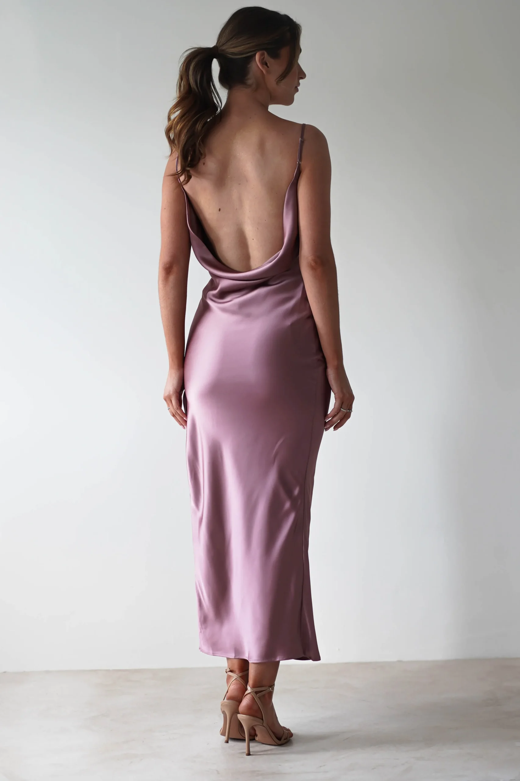 Luiza Low Back Satin Maxi Dress | Mauve