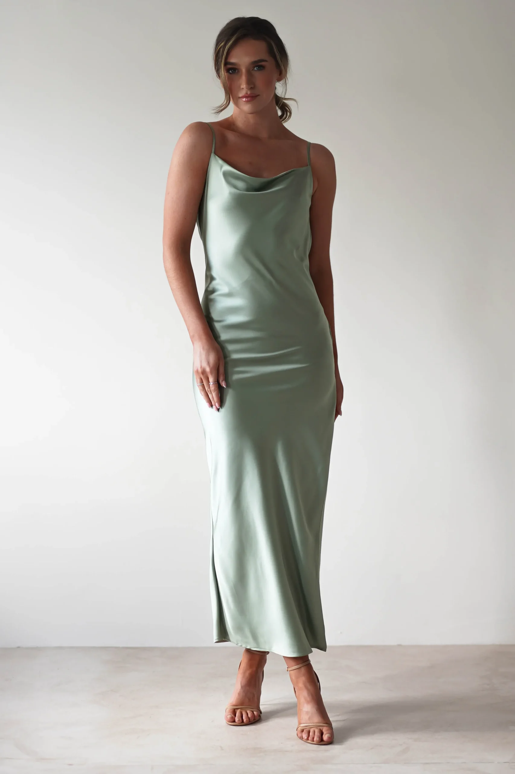 Luiza Low Back Satin Maxi Dress | Sage